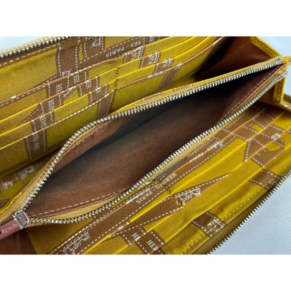 HERMES Epsom Silk'In Wallet Gold Jaune De Naples Tan Brown Zip Long Bag Leather - Picture 16 of 16